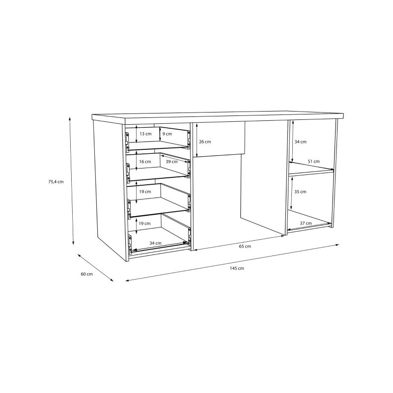 Biurko NET106 Dąb Flagstaff/Grafit 145x60 cm — Domowanie.pl
