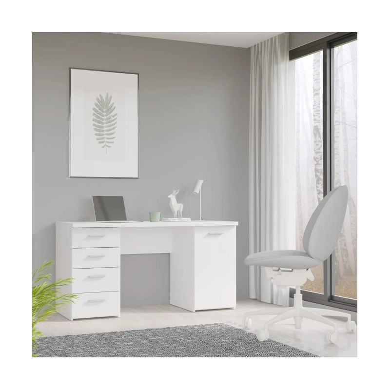 Stylowe białe biurko z szafką i 4 szufladami — Kup teraz online