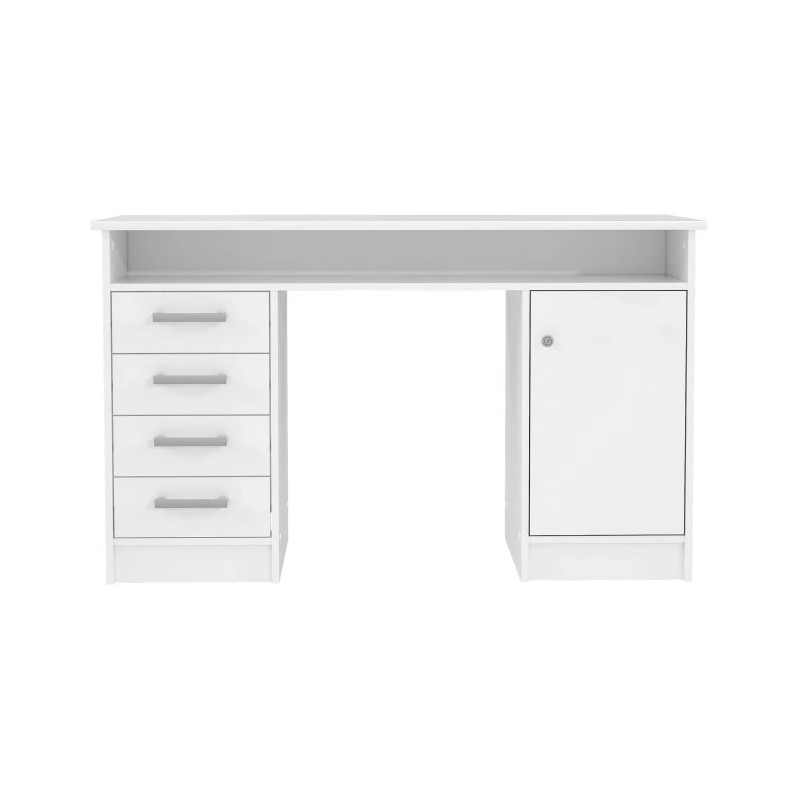 Biurko białe 126x55 cm z szafką na klucz i szufladami — Domowanie.pl
