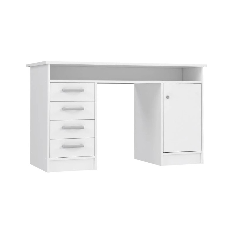 Biurko białe 126x55 cm z szafką na klucz i szufladami — Domowanie.pl