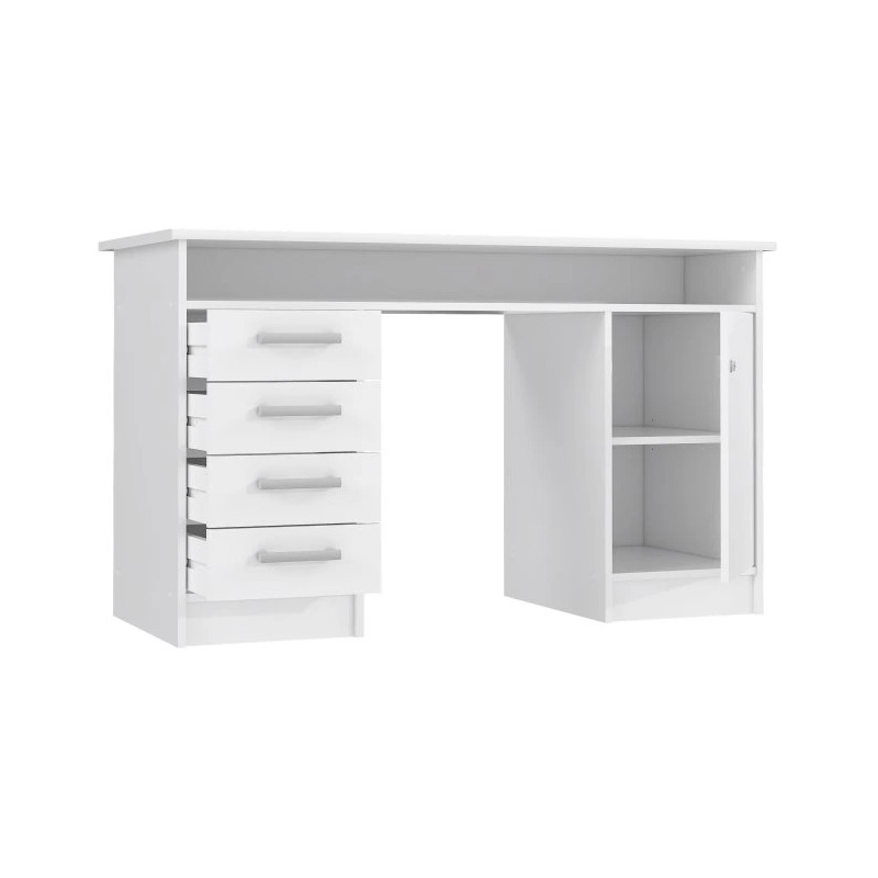 Biurko białe 126x55 cm z szafką na klucz i szufladami — Domowanie.pl