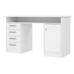 Biurko białe 126x55 cm z szafką na klucz i szufladami — Domowanie.pl