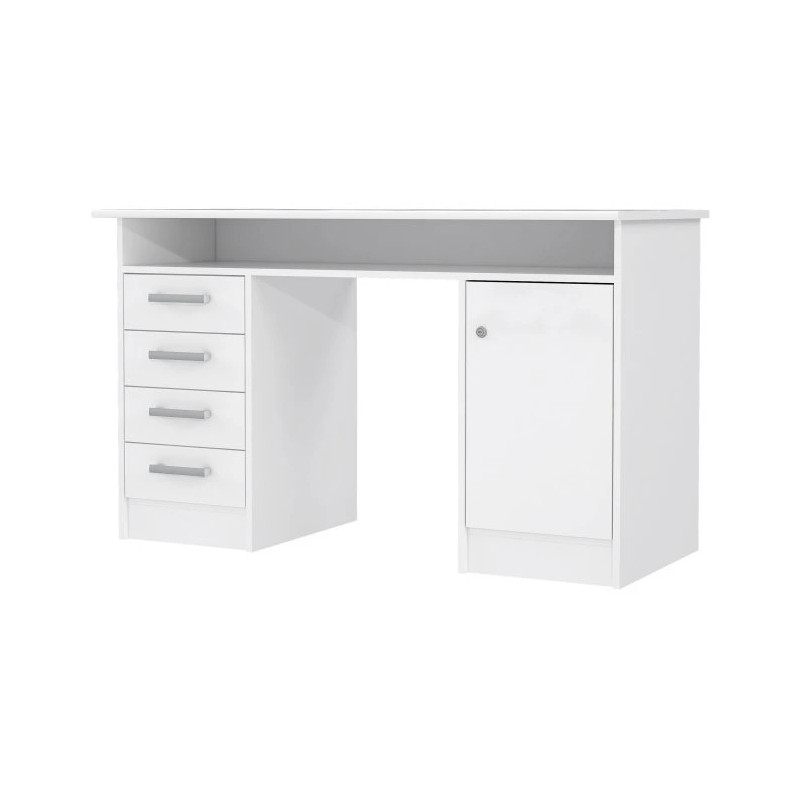 Biurko białe 126x55 cm z szafką na klucz i szufladami — Domowanie.pl