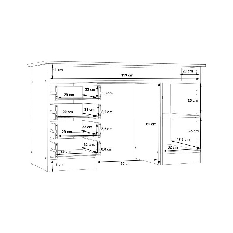 Biurko białe 126x55 cm z szafką na klucz i szufladami — Domowanie.pl