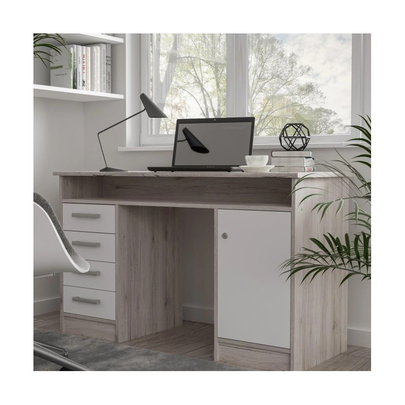Biurko MT931-T19 Biały/Dąb Piaskowy 126x55 cm — Domowanie.pl