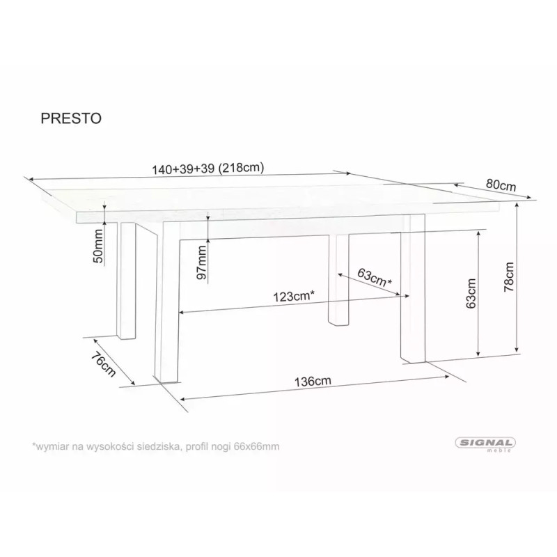 Rozkładany stół Presto kaszmir/dąb cremona torro 80/140(218)x78