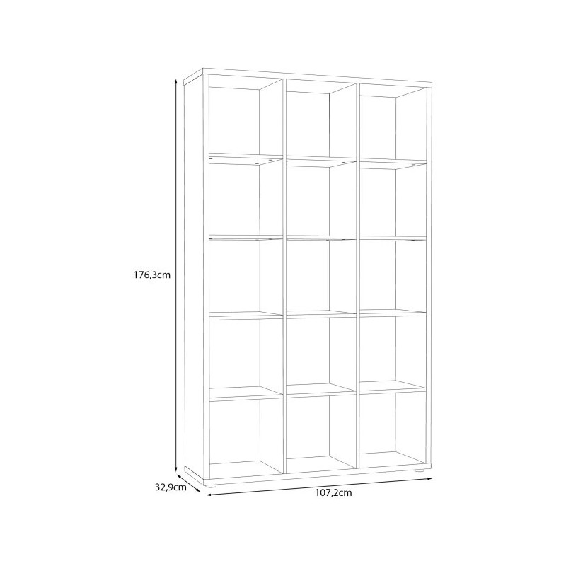 Duży regał NET106 Dąb Sonoma – 15 wnęk, styl i funkcjonalność