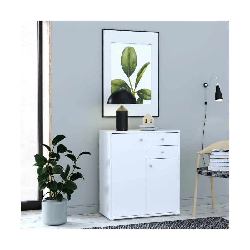 Komoda 2 szuflady 2 półki Biała – nowoczesny design | Domowanie.pl