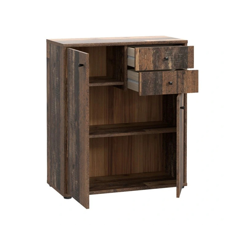 Nowoczesna komoda z półkami i dekoracyjnym drewnem | Sklep Domowanie