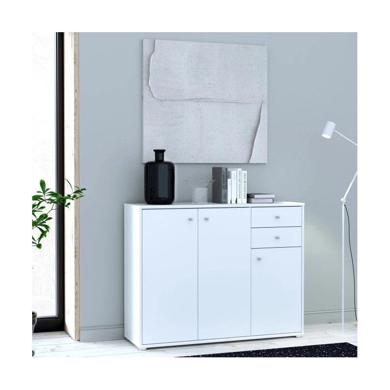 Komoda Biała 108,8 cm – 2 szuflady, 3 drzwiczki | Domowanie.pl