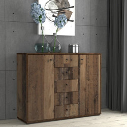 Komoda 5 szuflad i 2 drzwiczki Old-Wood Vintage | Domowanie.pl