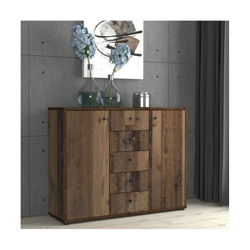 Komoda 5 szuflad i 2 drzwiczki Old-Wood Vintage | Domowanie.pl