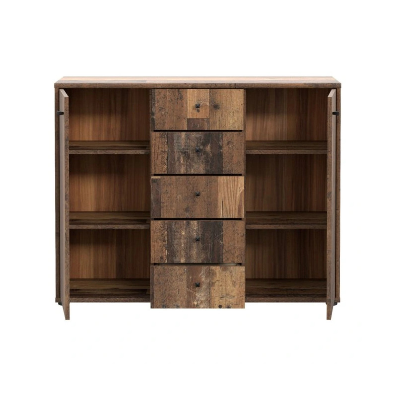Komoda 5 szuflad i 2 drzwiczki Old-Wood Vintage | Domowanie.pl