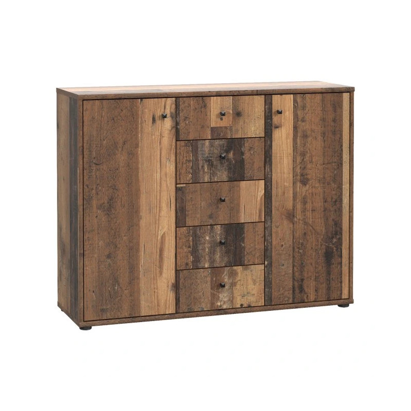 Komoda 5 szuflad i 2 drzwiczki Old-Wood Vintage | Domowanie.pl