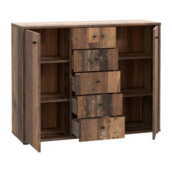 Komoda 5 szuflad i 2 drzwiczki Old-Wood Vintage | Domowanie.pl