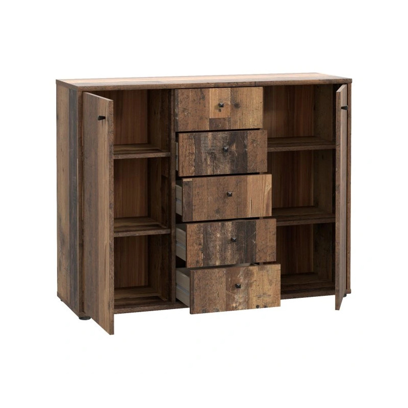 Komoda 5 szuflad i 2 drzwiczki Old-Wood Vintage | Domowanie.pl