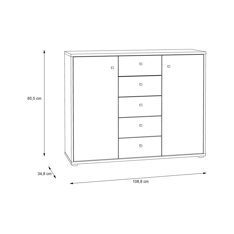 Komoda 5 szuflad i 2 drzwiczki Old-Wood Vintage | Domowanie.pl