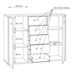 Komoda 5 szuflad i 2 drzwiczki Old-Wood Vintage | Domowanie.pl
