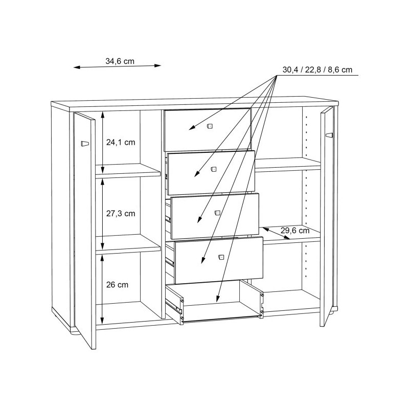 Komoda 5 szuflad i 2 drzwiczki Old-Wood Vintage | Domowanie.pl