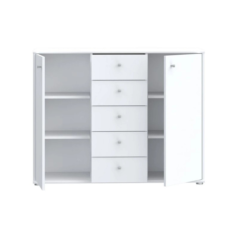 Komoda 5 szuflad i 2 drzwiczki Biała 108,8 cm – nowoczesna | Domowanie.pl