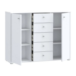 Komoda 5 szuflad i 2 drzwiczki Biała 108,8 cm – nowoczesna | Domowanie.pl