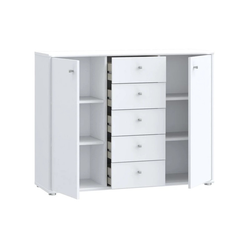 Komoda 5 szuflad i 2 drzwiczki Biała 108,8 cm – nowoczesna | Domowanie.pl