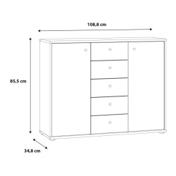 Komoda 5 szuflad i 2 drzwiczki Biała 108,8 cm – nowoczesna | Domowanie.pl