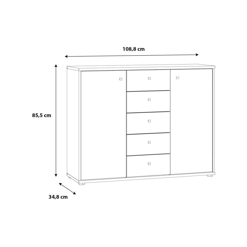 Komoda 5 szuflad i 2 drzwiczki Biała 108,8 cm – nowoczesna | Domowanie.pl