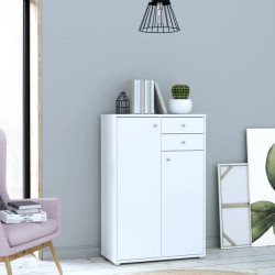 Komoda wysoka 2 szuflady i szafki Biała 111 cm | Domowanie.pl