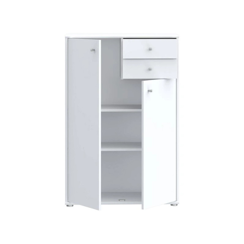 Komoda wysoka 2 szuflady i szafki Biała 111 cm | Domowanie.pl