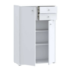 Komoda wysoka 2 szuflady i szafki Biała 111 cm | Domowanie.pl