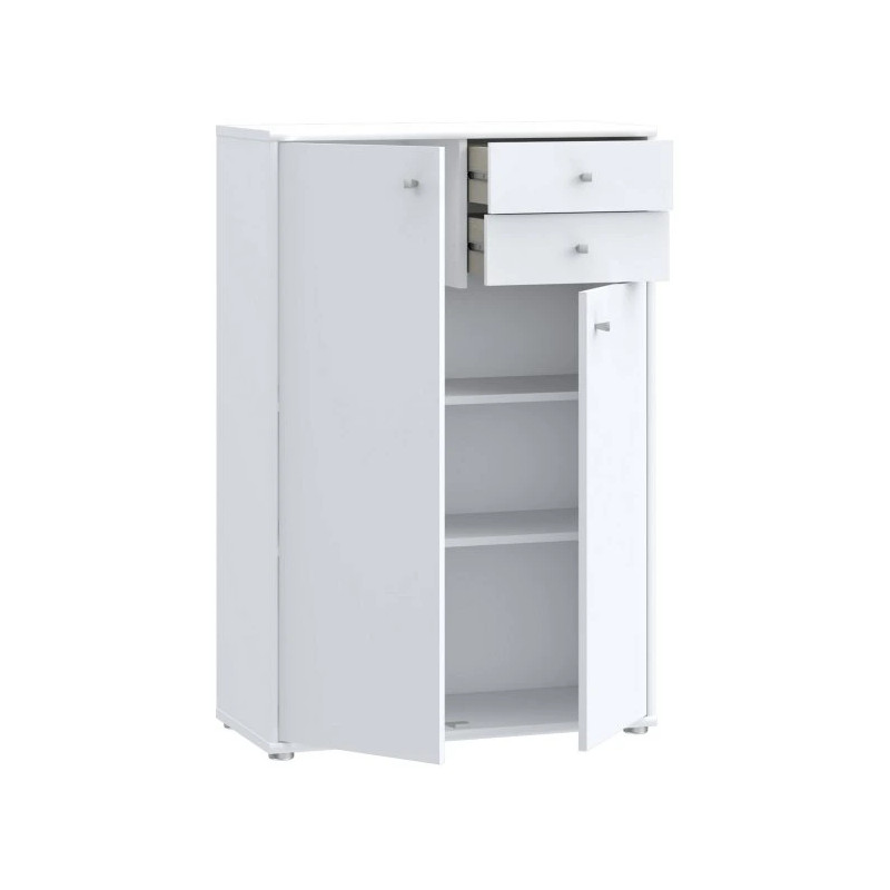 Komoda wysoka 2 szuflady i szafki Biała 111 cm | Domowanie.pl