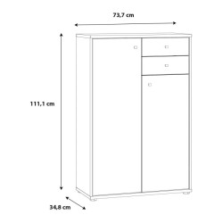 Komoda wysoka 2 szuflady i szafki Biała 111 cm | Domowanie.pl