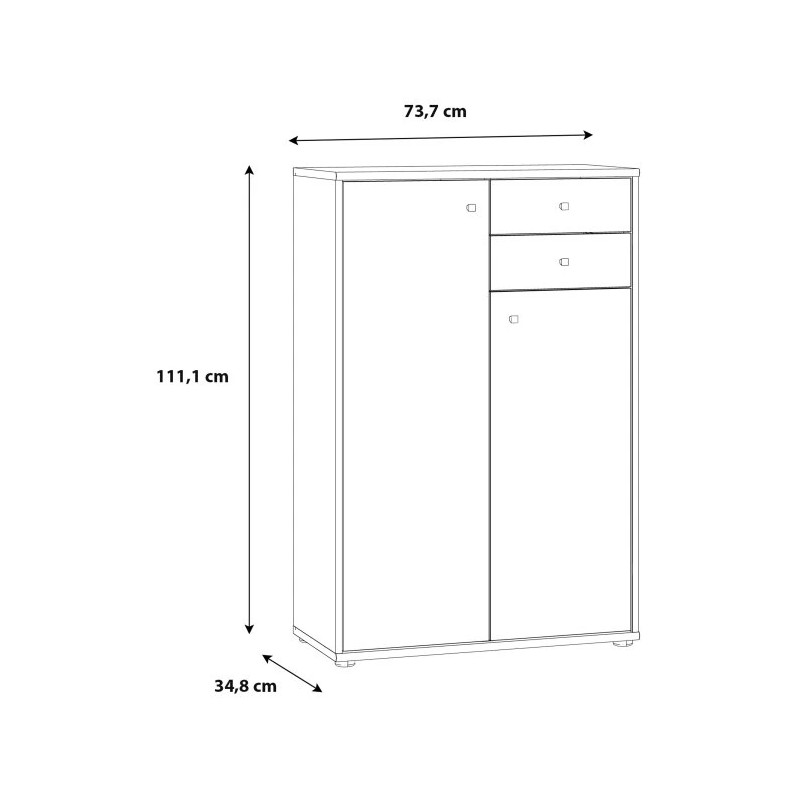 Komoda wysoka 2 szuflady i szafki Biała 111 cm | Domowanie.pl