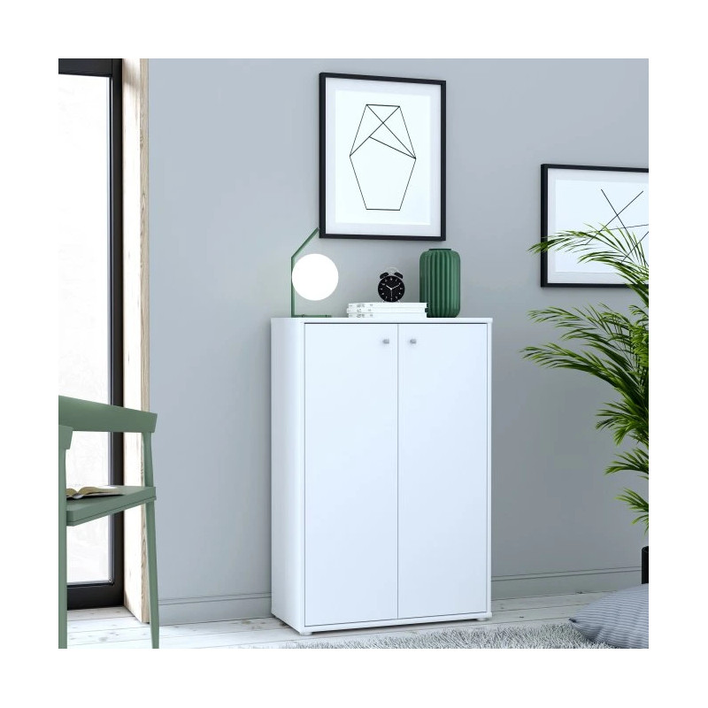 Komoda wysoka Biała 111,1 cm – 2 półki, nowoczesna | Domowanie.pl