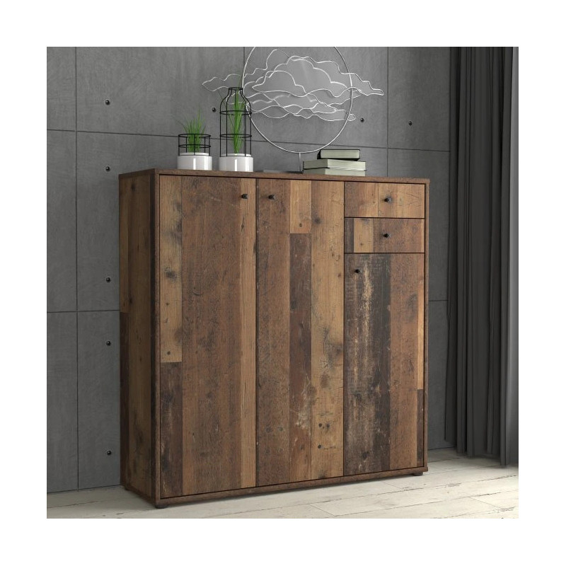 Szeroka komoda Old‑Wood Vintage 3 drzwiczki – styl nowoczesny | Domowanie.pl