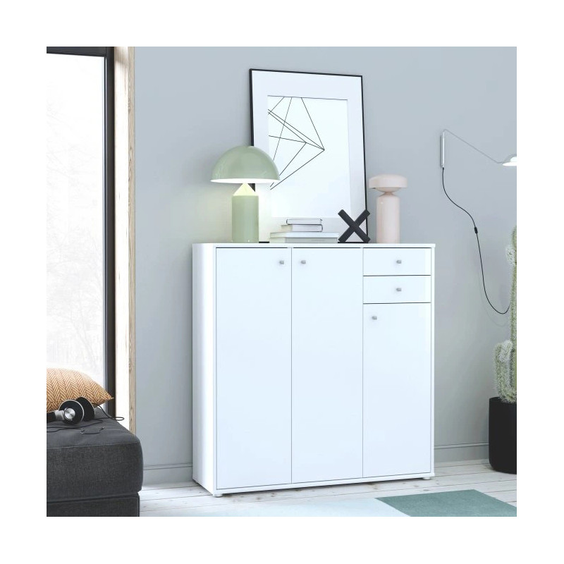 Komoda wysoka Biała 2 szuflady 3 drzwiczki 111 cm | Domowanie.pl