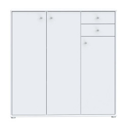 Komoda wysoka Biała 2 szuflady 3 drzwiczki 111 cm | Domowanie.pl