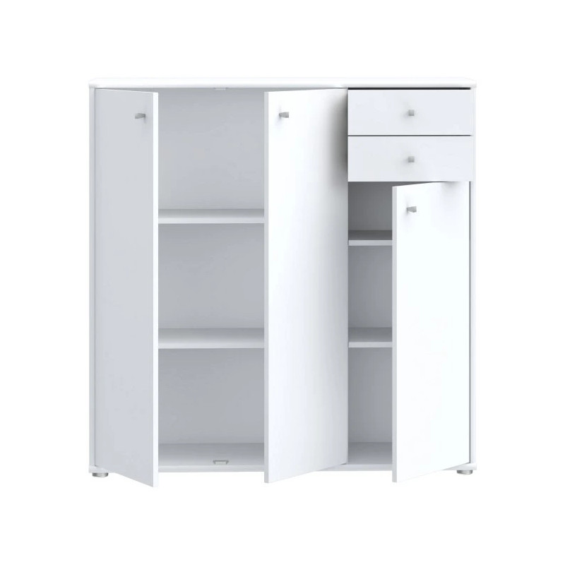 Komoda wysoka Biała 2 szuflady 3 drzwiczki 111 cm | Domowanie.pl