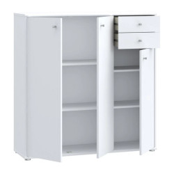 Komoda wysoka Biała 2 szuflady 3 drzwiczki 111 cm | Domowanie.pl