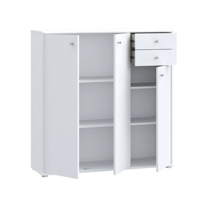 Komoda wysoka Biała 2 szuflady 3 drzwiczki 111 cm | Domowanie.pl