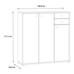 Komoda wysoka Biała 2 szuflady 3 drzwiczki 111 cm | Domowanie.pl