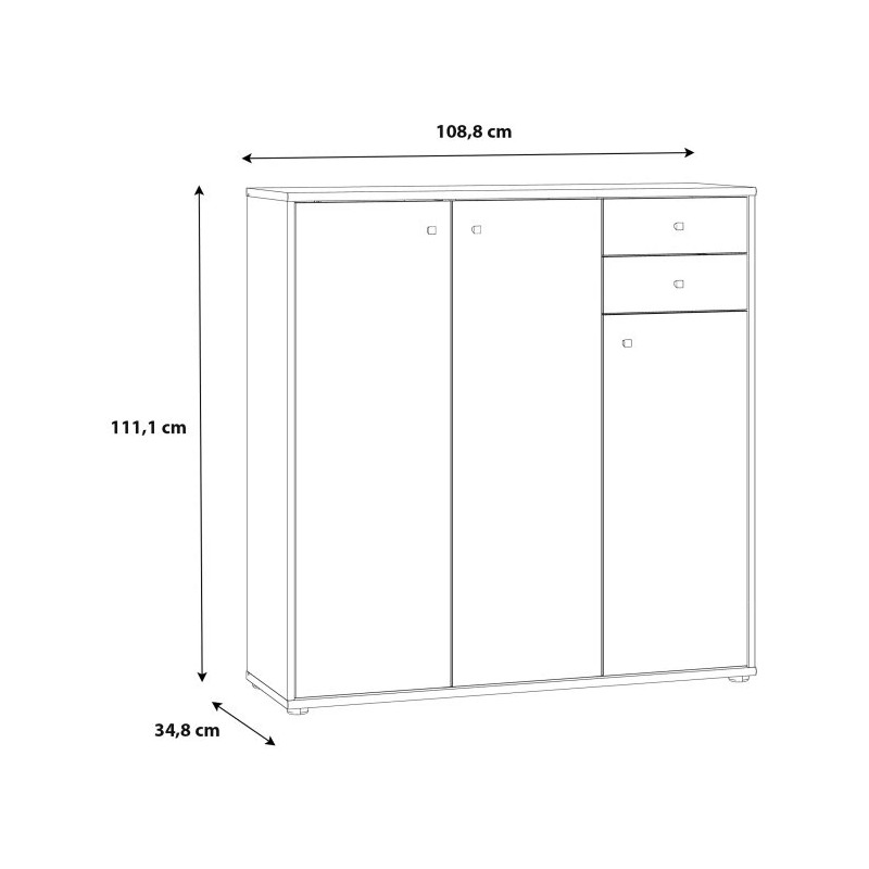 Komoda wysoka Biała 2 szuflady 3 drzwiczki 111 cm | Domowanie.pl