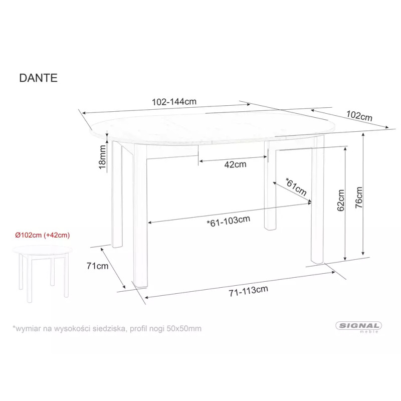 Rozkładany stół Dante dąb cremona torro/kaszmir 102(144)x75
