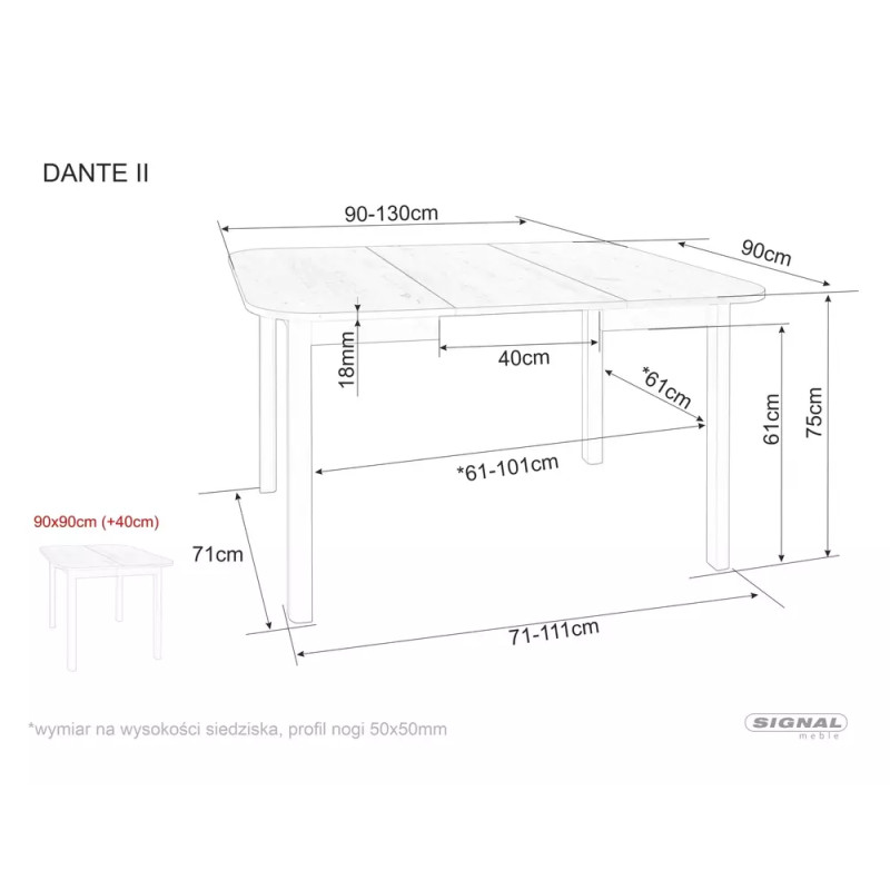 Rozkładany stół Dante II dąb artisan/czarny mat 90(130)x75