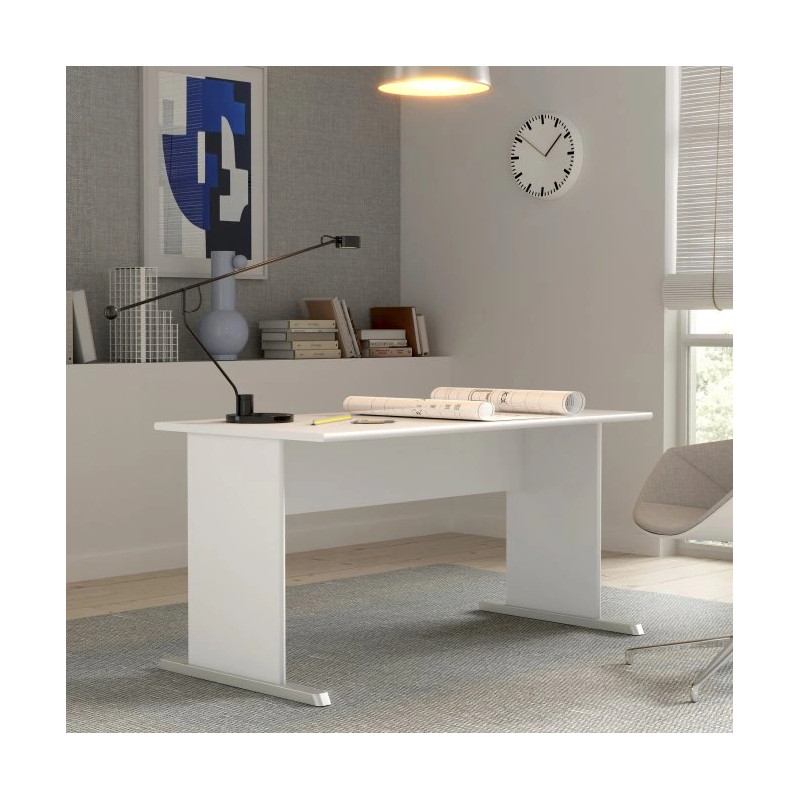 Nowoczesne biurko białe z szarymi nogami – FORTE | Domowanie