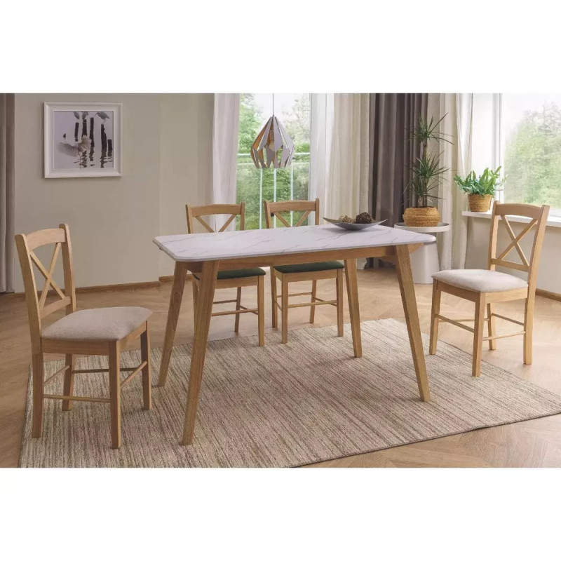 Stół Marcus biały efekt marmuru/dąb 75(120)x76