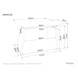 Stół Marcus biały efekt marmuru/dąb 75(120)x76