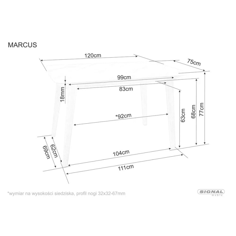 Stół Marcus biały efekt marmuru/dąb 75(120)x76
