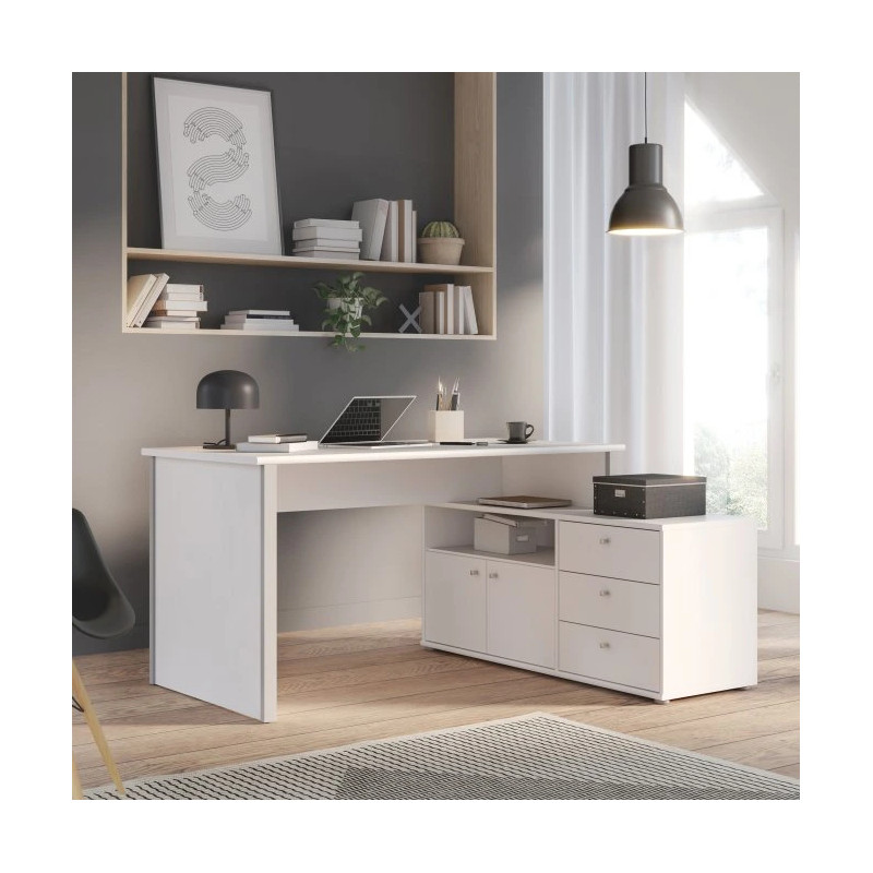 Biurko białe z komodą 140x70 cm – funkcjonalny zestaw | Domowanie